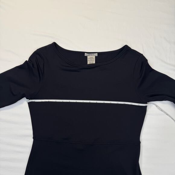 VTG AKA Eddie Bauer Black A-Line Dress Women's Medium Stretch Midi Workwear - Picture 10 of 14